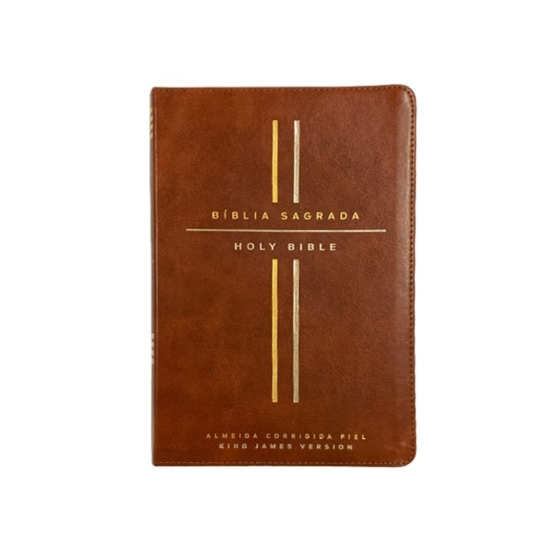 Bíblia Bilíngue em Português ACF & Inglês KJV - Luxo Marrom